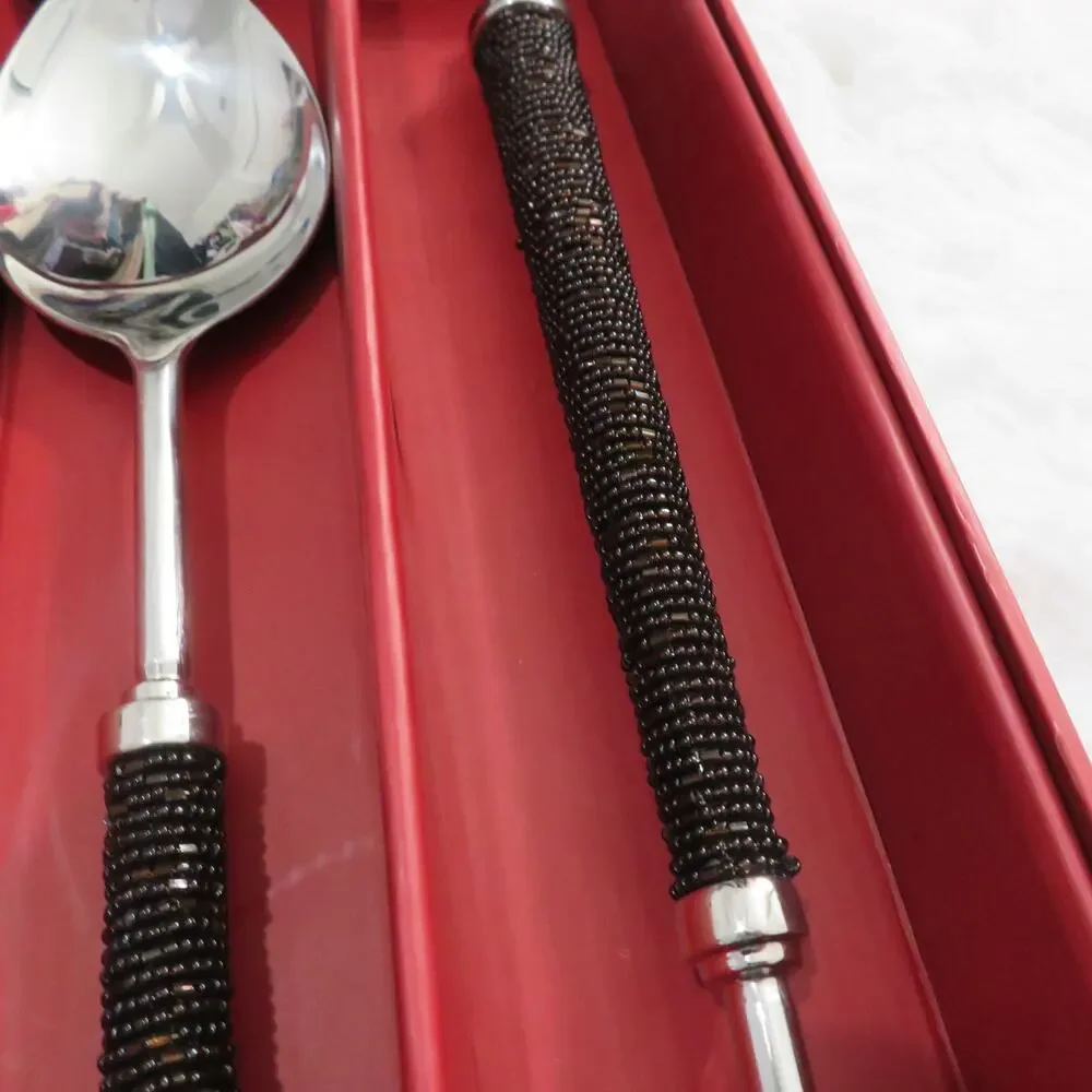 Pottery Barn Bronze Seed Bead Long Servers Set of Long Salad Servers